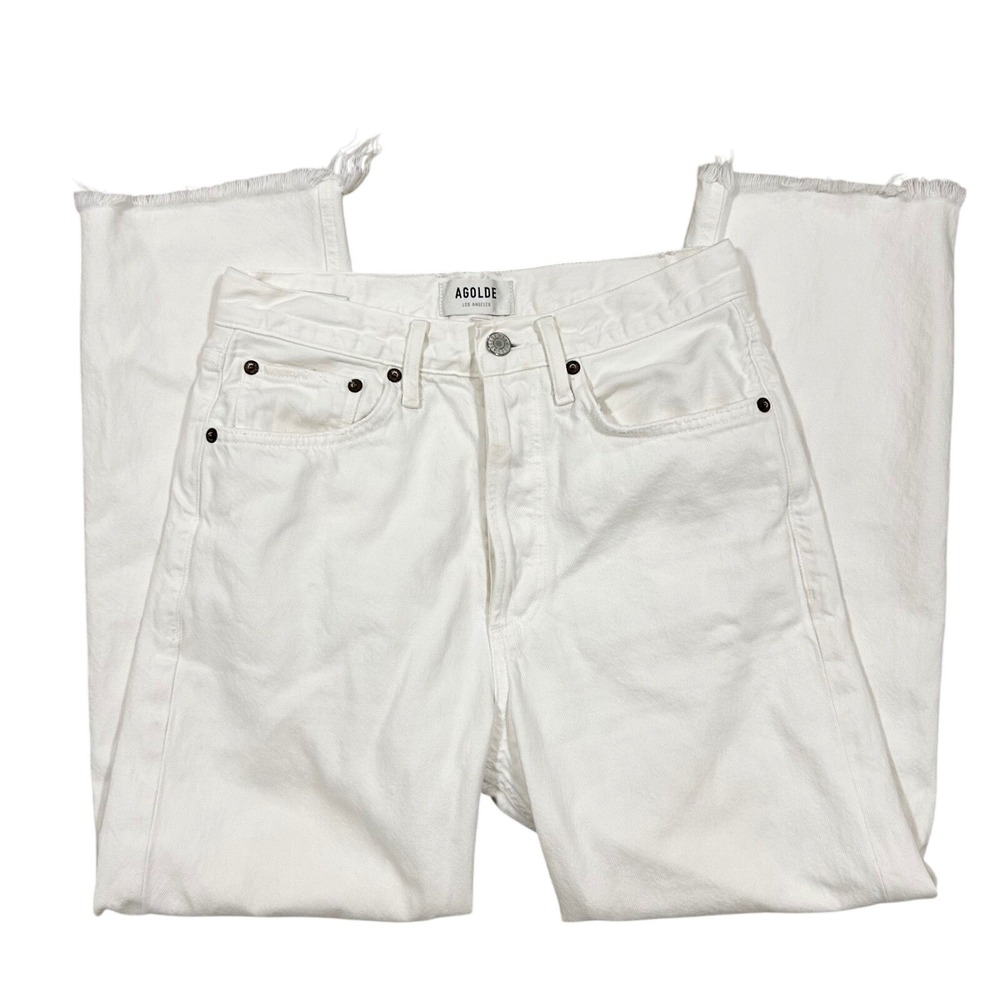 AGOLDE Womens White High Rise Straight Leg Jeans Raw Hem Size 25